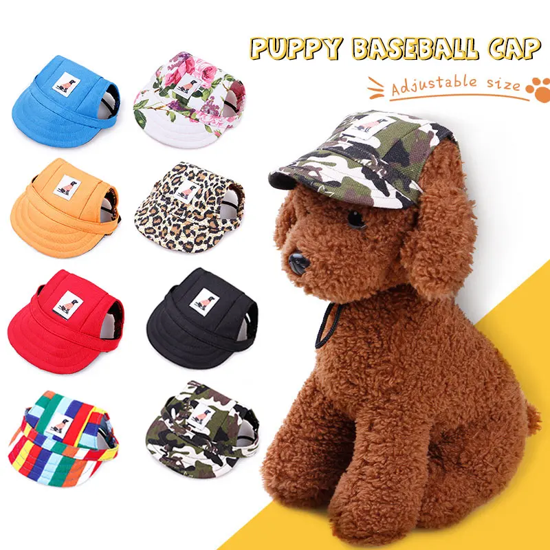 

Puppy Baseball Cap Dog Cat Cap Leopard Flower Letter Printed Dog Hat with Ear Holes