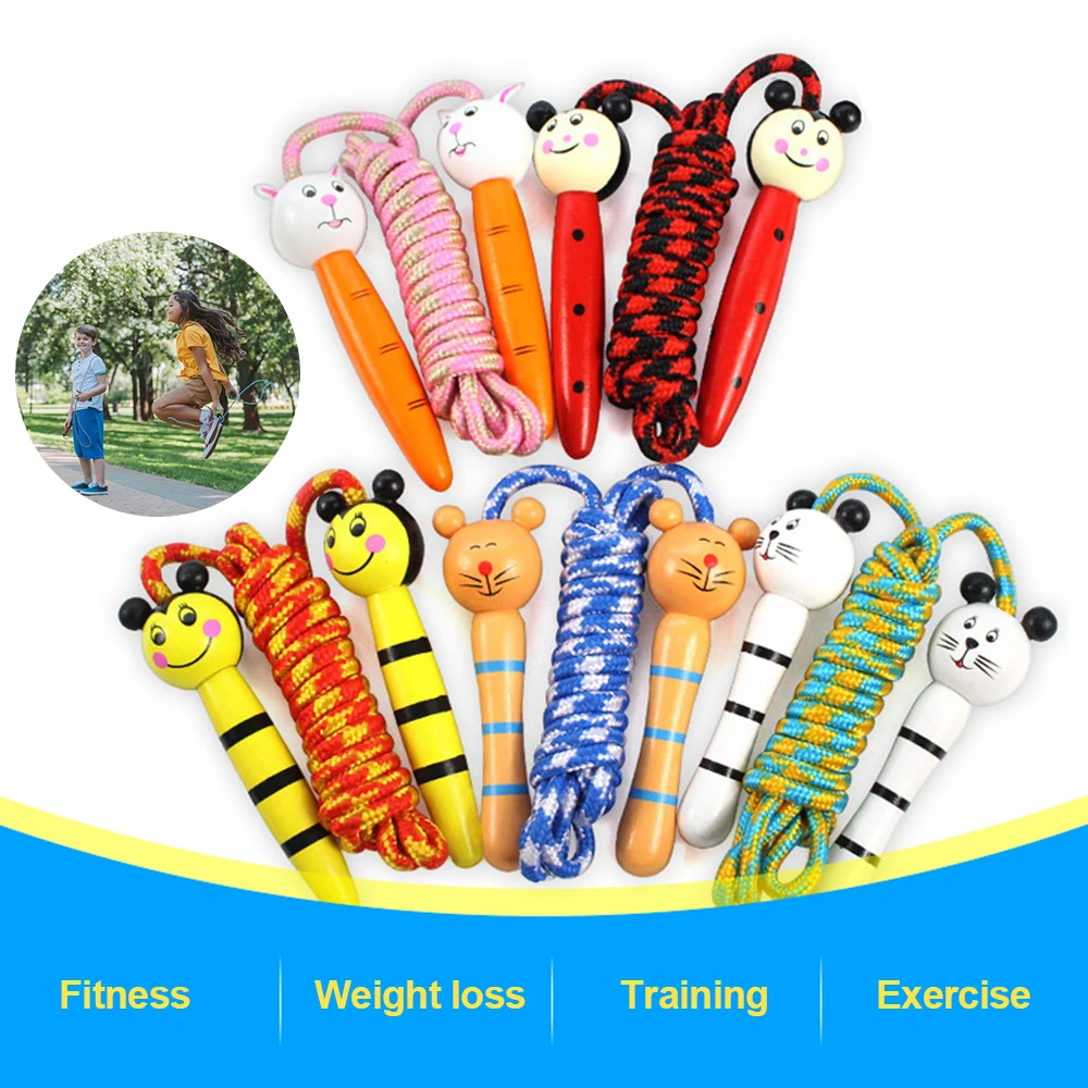 

5 Colors Kids Jump Ropes Wood Handle Sport Bodybuilding Fitness Lovely Cartoon Skipping Ropes Wood Handle