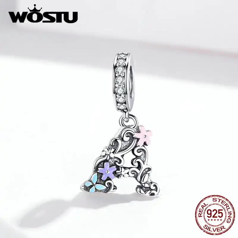WOSTU 925 стерлингового серебра Алфавит Шарм цветок письмо Fit оригинальный Браслет