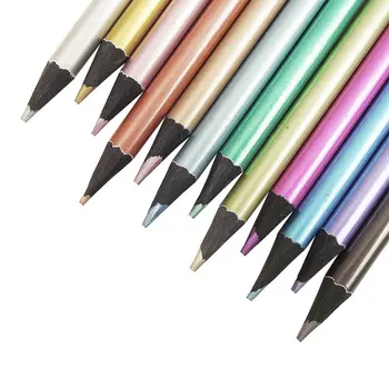 12 kolor metaliczny kolor zestaw kredek czarny drewno ręka konto kolor ołów Graffiti długopis do malowania kreatywny DIY szkolne tanie i dobre opinie CN (pochodzenie) Round black wood Basswood 7 0X175MM Drawing pen wooden environmental rainbow 12 colors box Deformable soft pencil