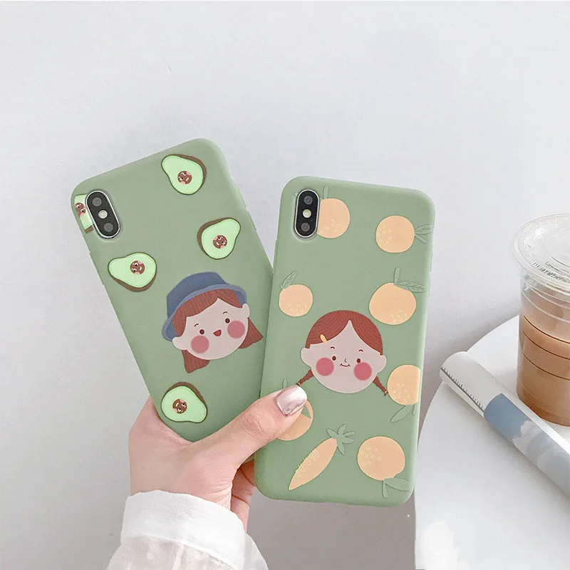 

Summer Ins Matcha Green Girl Phone Case For IPhone 6 6S 6Plus 7 7Plus 8 8plus X XS MAX XR Cartoon Friut Phone Casing