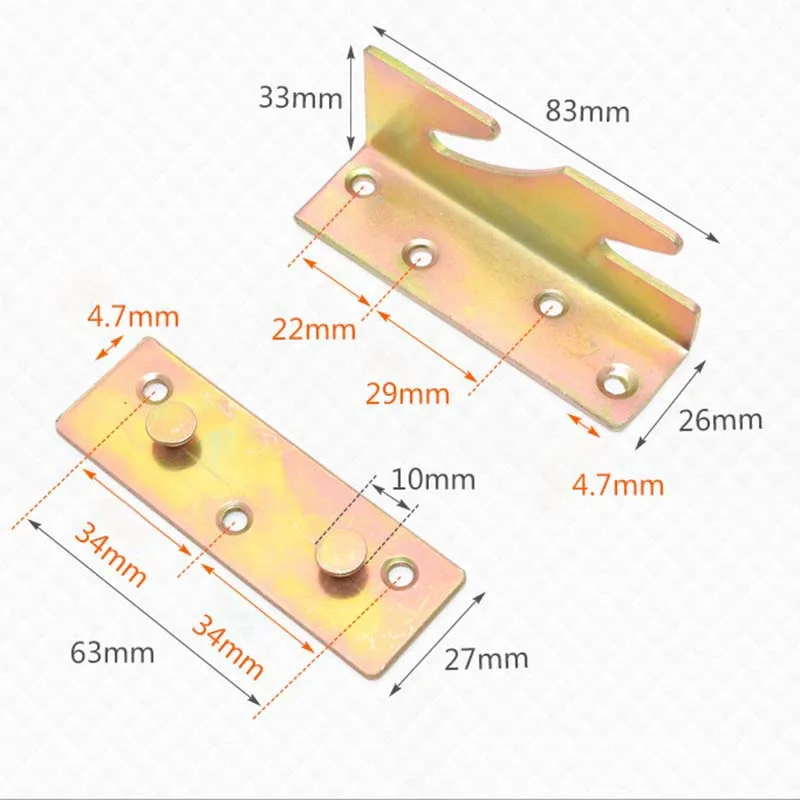 

4 Wooden Bed Fixed Plate Heavy Metal Cabinet Hinge Furniture Hardware Parts*4