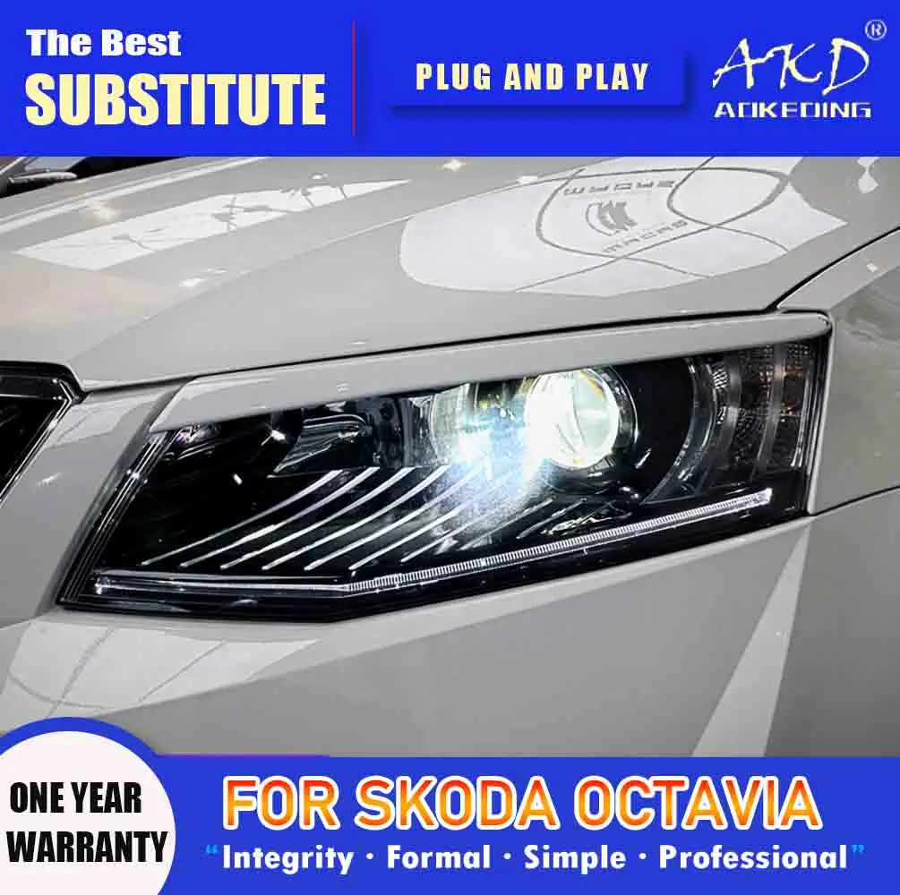AKD Head Lamp for Skoda Octavia LED Headlight 2015-2017 Headlights DRL Turn Signal High Beam Angel Eye Projector Lens | Автомобили и