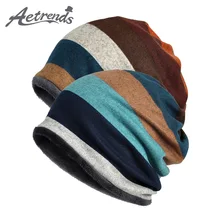 [AETRENDS] двухслойные хлопковые полосатые шапки в стиле хип-хоп, зимние теплые шапки, шарфы, шапочки, головные уборы, Z-5004