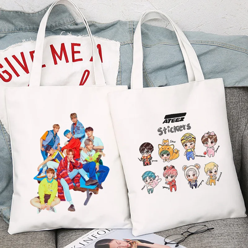 Сумка-шоппер в Корейском стиле Ulzzang ATEEZ Kpop комбинированная хипстерская Хип-Хоп
