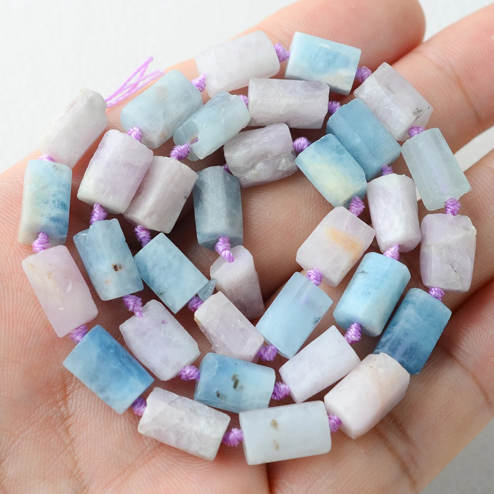 Natural Genuine Raw Mineral Blue Pink Aquamarine Beryl Morganite Nugget Free Form Loose Rough Matte Faceted Beads