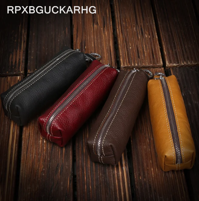 Bolso de llaves de cuero de vaca genuino para hombre y mujer, Cartera de negocios pequeña para mujeres, llavero para bolso, venta al por mayor