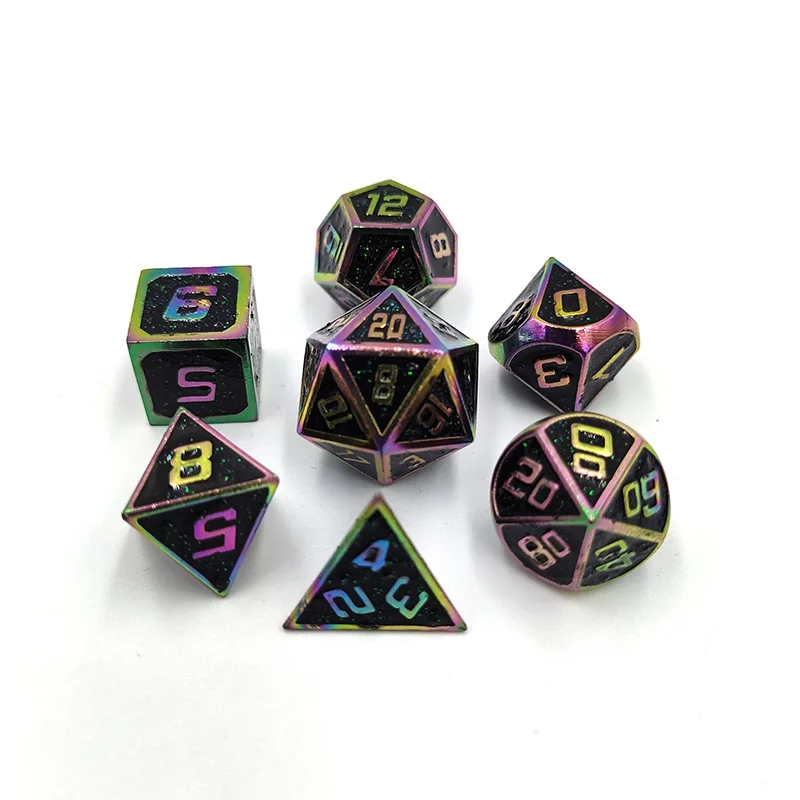 Colorful Black Новые высококлассные игральные кости DND набор 7 шт./компл. dados rpg металла многогранные кости dobbelstenen dados РОЛ игральная кость d6 d4 d8 d10 d12 d20 - Цвет: Colorful Black