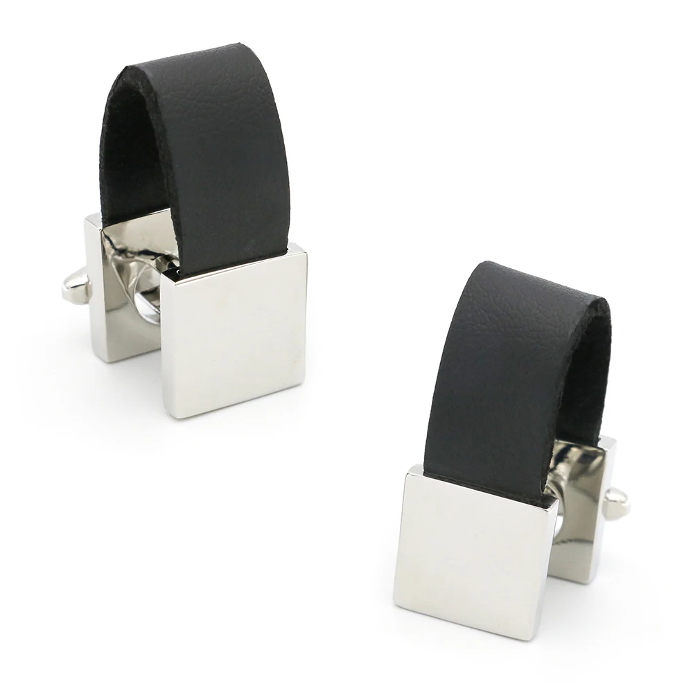 

Leather Chain Cuff Links For Men Engravable Design Quality Brass Material Cuff Links Wholesale&retail