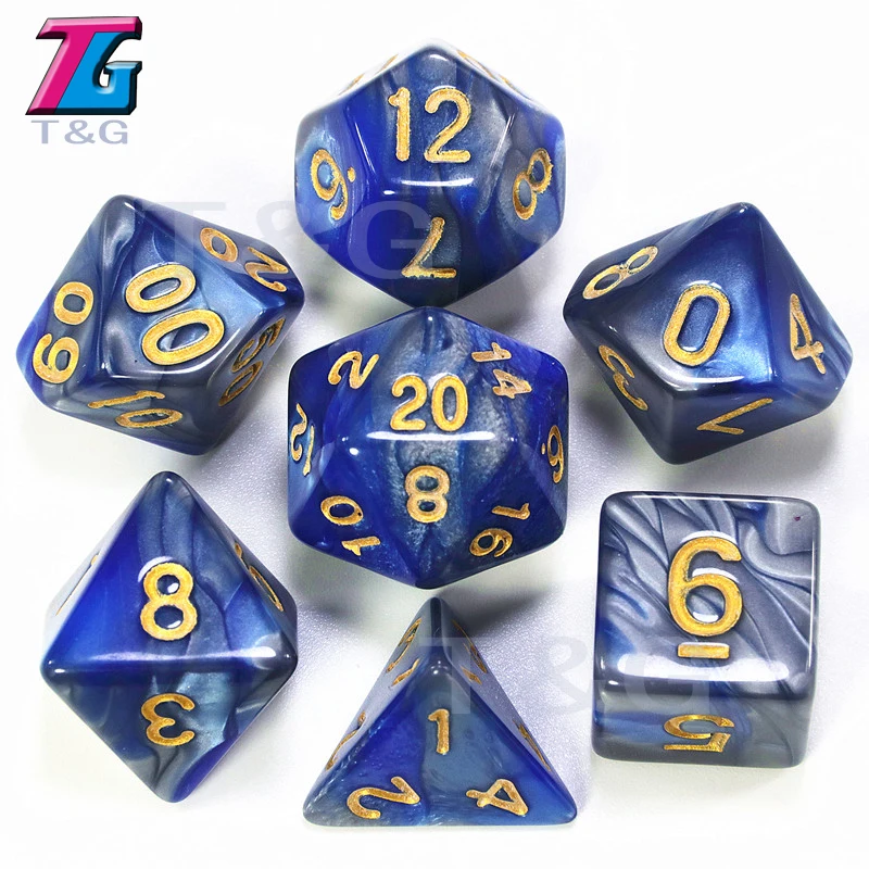D& D 2-Цвета кости комплекты Высокое качество игровые фишки с золотым цифры 7 шт./компл - Цвет: 07