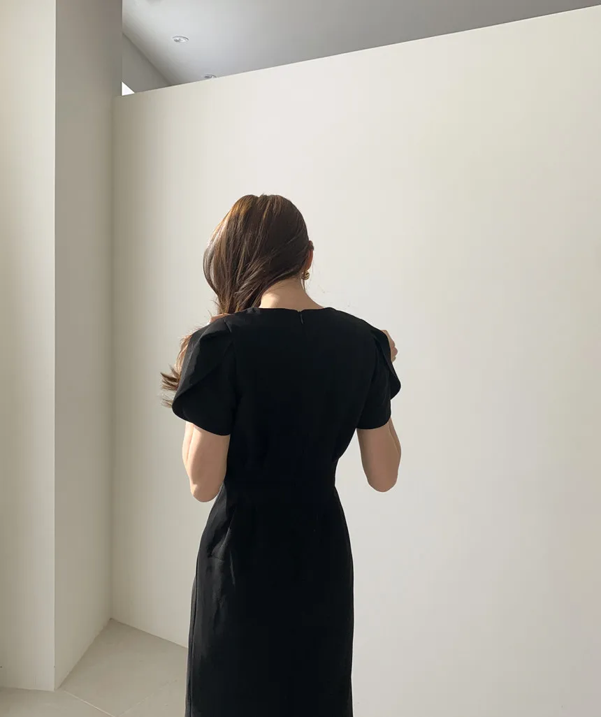 Woherb Korean Chic Women Dress Short Sleeve Casual V-Neck Elegant Office Lady Dresses 2020 New Slim Waist Robe Vestidos Mujer