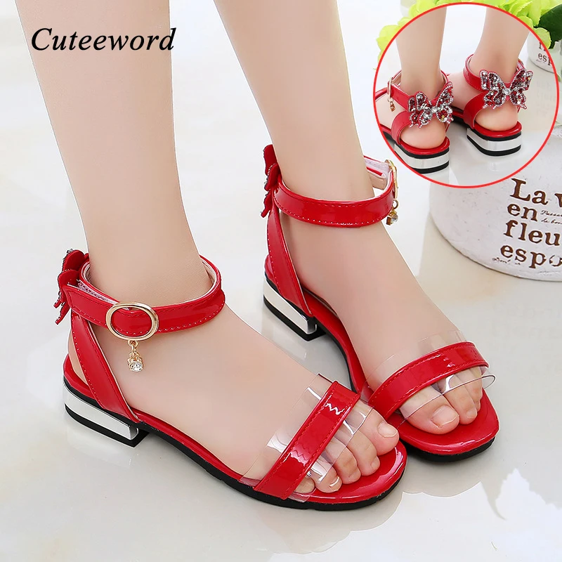 Sandalias Rojas, rosas y negras para niños, zapatos de mariposa para niñas,  Fondo de goma transparente con diamantes de imitación, zapatos de princesa,  novedad de verano|Sandalias| - AliExpress