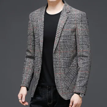 Brand Style Fashion New Top Classic Grade Slim Casual Fit Men Suits 2021 Tweed Jacket Business Plaid Blazer Coats Mens Clothes tanie i dobre opinie Lyocell Polyester Viscose Spring and Autumn Regular CN(Origin) Single Breasted Blazers Full LANGBEEYAR