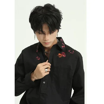 

Homens de manga longa casual branco preto camisa masculina japão coreia streetwear moda solta camisas de algodão