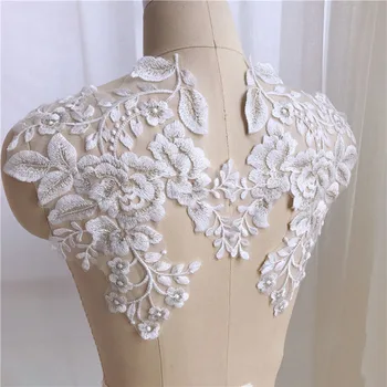 

1Piece Ivory White Lace Appliqued Wedding Dress Veil Applique Bridal Headdress Collar Lace Fabric Patch Handmade DIY Accessories