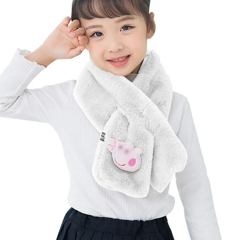 Зимний шарф, Детский плюшевый меховой шарф для девочек, милый мультяшный декор, воротник, шаль, грелка для шеи - Цвет: W