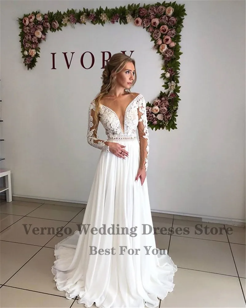Abito da sposa Vintage A maniche lunghe in pizzo e Chiffon A Line abiti da  sposa Backless Sexy Plus Size 2021 abito da sposa|Wedding Dresses| -  AliExpress