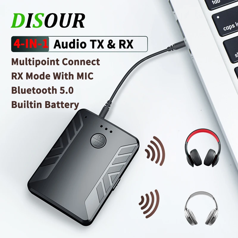 4 IN 1 Multipoint Bluetooth 5 0 Audio Transmitter Receiver For TV PC Connect 2 Headphones 3 5mm Stereo Wireless Adapter With MIC