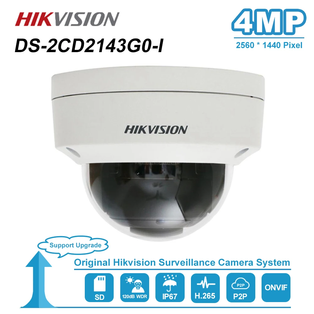 Hikvision 4MP 2,8/4 мм купольная сетевая ip-камера с фиксированным объективом, защищенная от атмосферных воздействий, IP67, ночное видение, ИК-расстояние 30 м, H.265+ DS-2CD2143G0-I