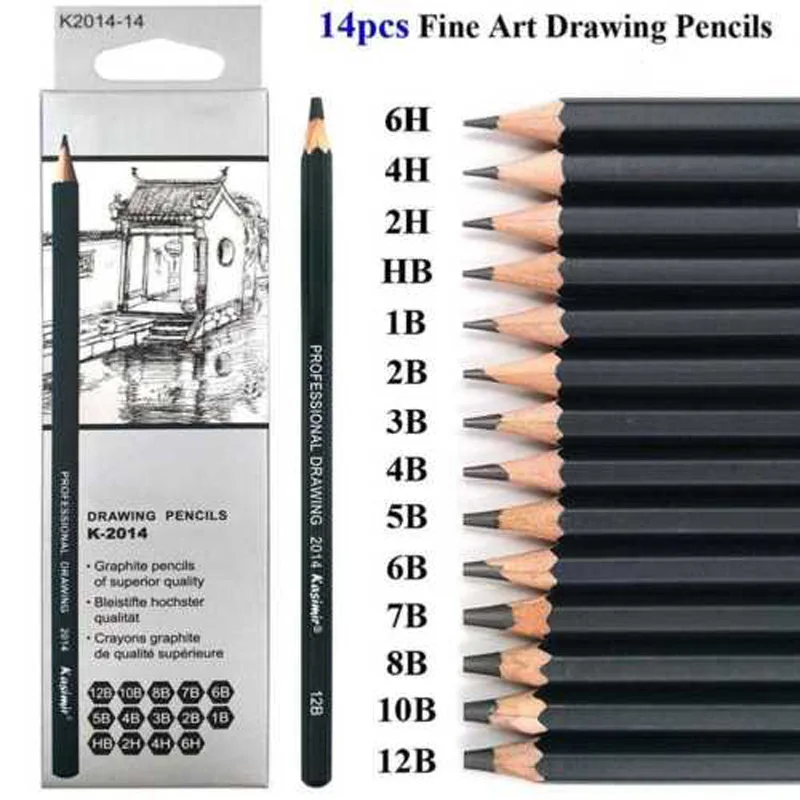 Conjunto de 12 Lápices de Arte Dibujo calificado en caso de dibujo 6B-6H/Tonos/Luz/Oscuro Conjunto de 12 Lápices de Arte Dibujo calificado en caso de dibujo 6B-6H/Tonos/Luz/Oscuro