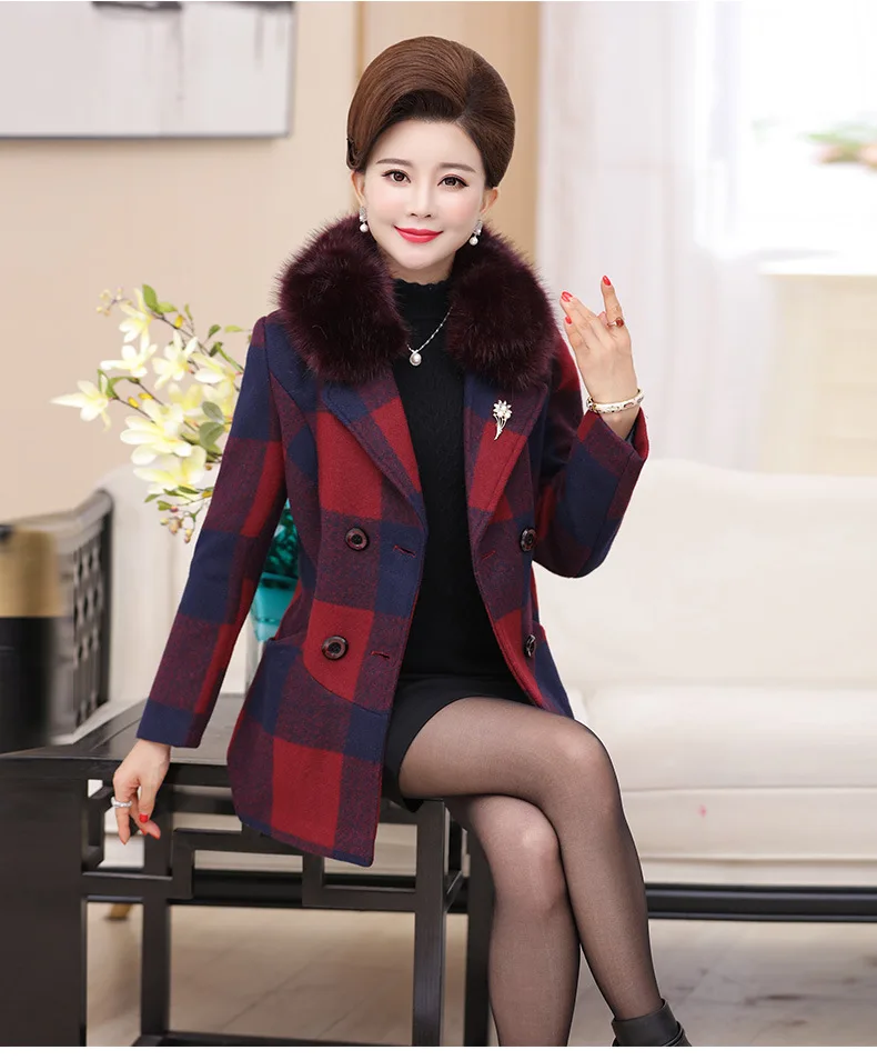 Middle-aged Women Dress Woolen Jacket Women's Autumn And Winter New Style Thick Fur Collar Woolen Overcoat 30-Year-Old 50 M