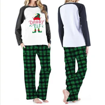 

Lady Pajamas Sets Long Sleeves Round Neck Printed Top + Plaid Elatic Waist Long Pants 2pcs Female Sleepwear Suits Christmas Fall