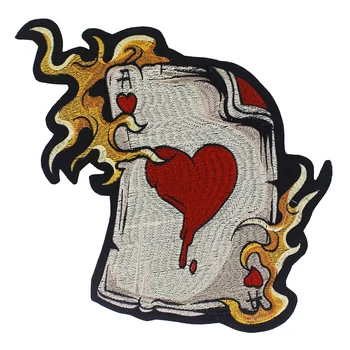 

Poker Red Heart Patches Iron on Stickers Clothes Badges Jacket Back Decorated Appliques Craft