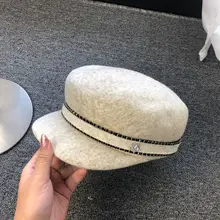 01910-fu51519 высококачественная шерсть Стразы плоские женские козырьки Женская восьмиугольная шляпа