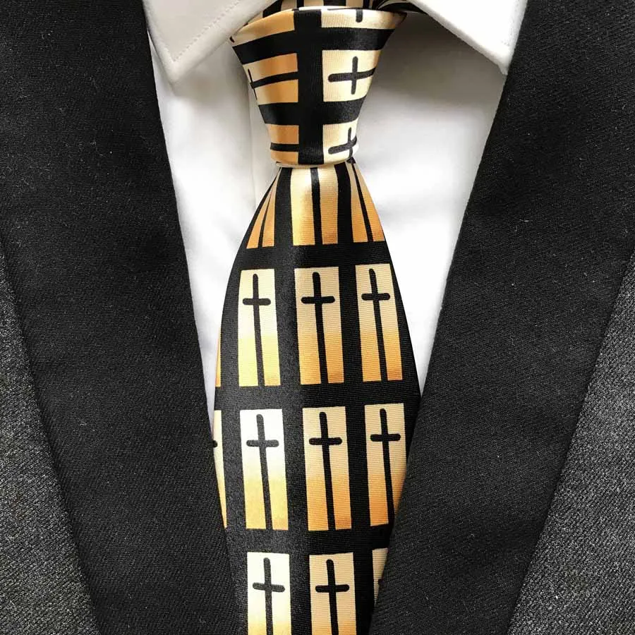 New Designer Men's Ties Christian Cross Print Neckties for Church