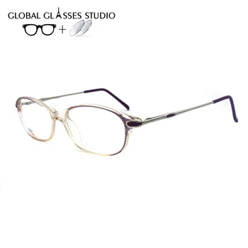 

Round Lens Acetate Frame Women Purple Stripe on Crystal Metal Temple Student Creative Myopia prescription Eyewear LX-S4891