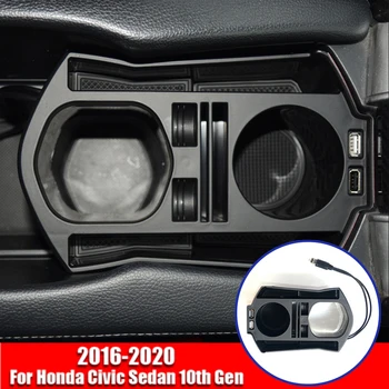 

Durable And Practical Fits For Honda Civic 2016-2020 Matt Black Interior Console Storage Box With USB