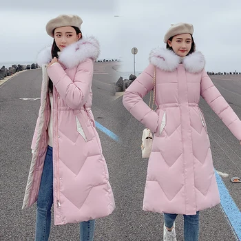 

Fashion Hooded Big Fur Collar Women Winter Jacket Cotton Padded Slim Ladies Coat Warm Thicken Long Coats Parka Womens Jackets