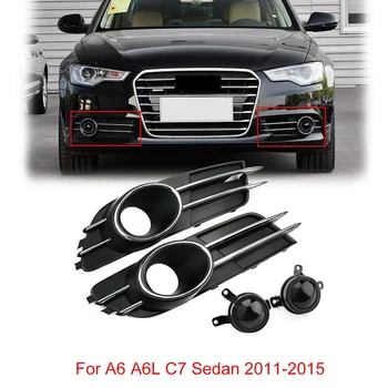 

For- A6 A6L C7 Sedan 2011-2015 Front Lower Bumper Fog Light Lamp Grilles Grill Cover+ACC Lens Decoration