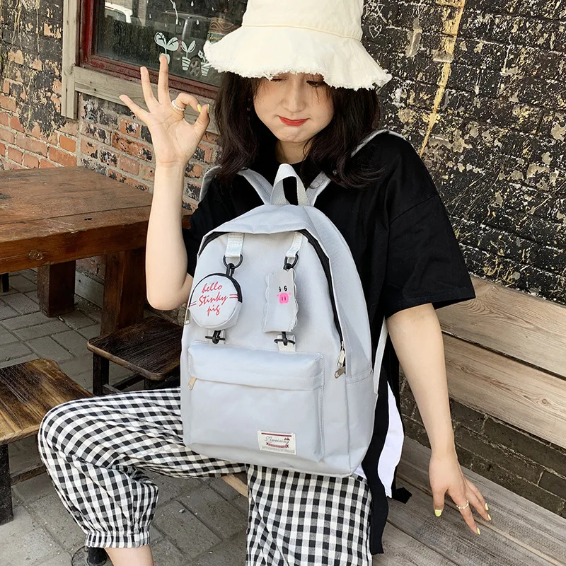 

Solid Color Twill Backpack Campus Students South Korea Cute Funny Backpack Trend Versatile INS-Style