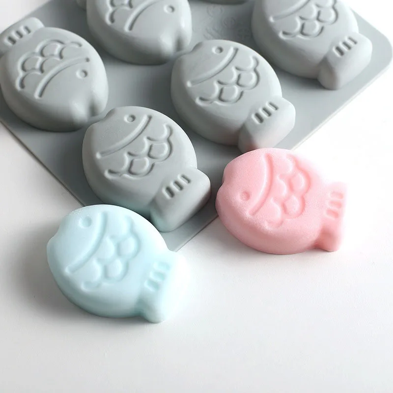 6 Hole Cartoon Fish Soap Mold Shape Bake Candy Chocolate Silicone Molds Cake Chocolate Making Cute Cartoon Fish Biscuit Molds