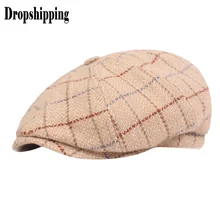 Клетчатый принт, Ретро стиль, мягкий флок, хаки, мужские береты, женская шапка пика, Блиндер, кепка Бейкер, кепка пика, газетчик, елочка, плоская кепка, берет# ZD