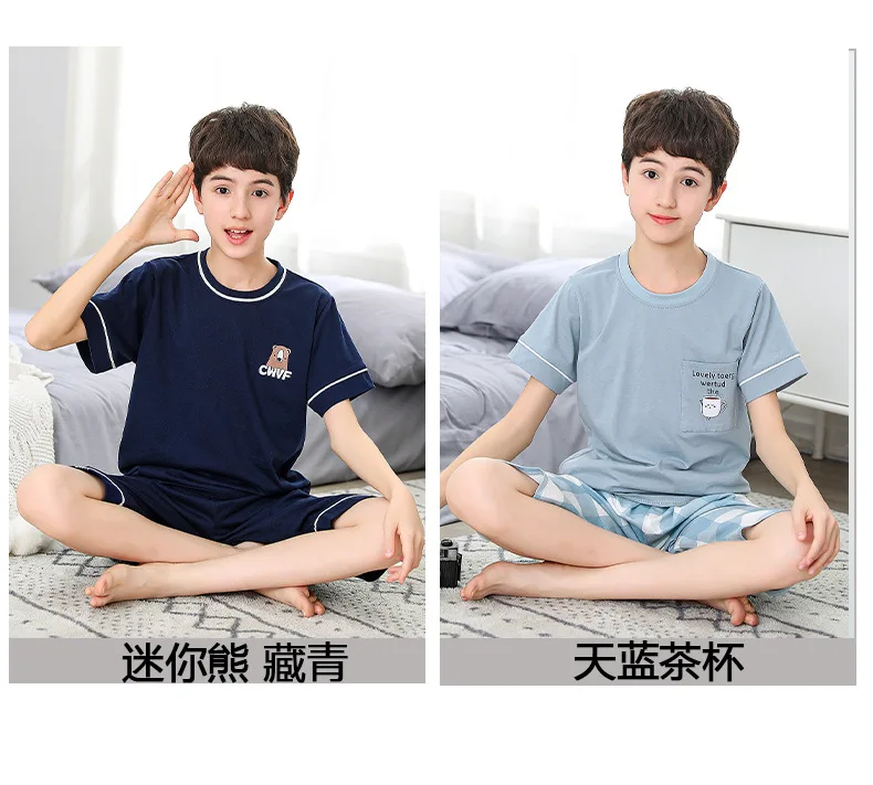 Teens Pajamas Short Sleeve 100% Cotton Pyjamas Big Kids Clothes Sets Children Boys Sleepwear Pajamas For Girls 10 12 14 16 Years baby girl nightgowns