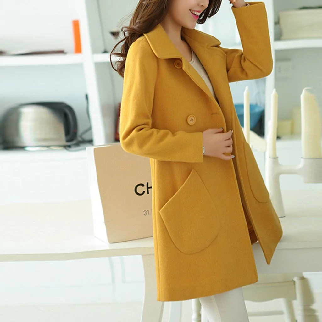 WOMAIL/Модная женская повседневная куртка средней длины; Зимняя шерстяная однотонная плотная куртка на пуговицах; большие размеры; пальто высокого качества