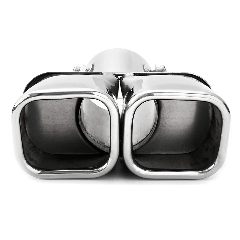 Car Auto Silver Stainless Steel Chrome Double Outlet Exhaust Tail Pipe Throat Liner Universal 63Mm Inlet