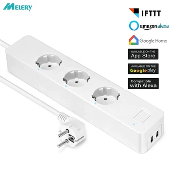 

Wifi Smart Power Strip Outelts Surge Protector 3 Way European Plug USB Extension Socket Tuya Remote Control by Alexa Google Home