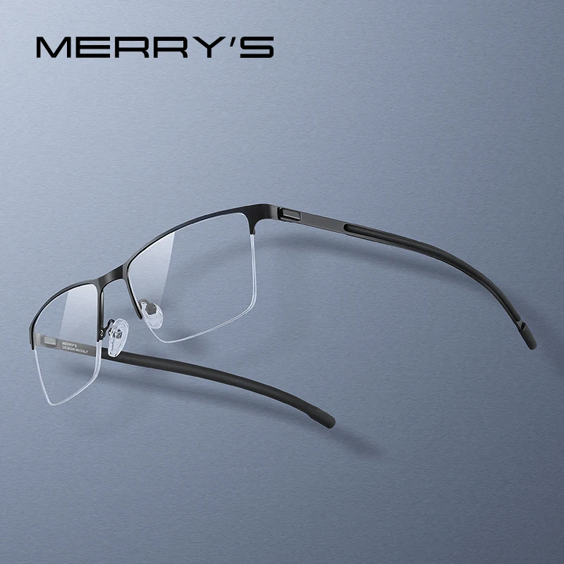 MERRYS DESIGN Men Pure Titanium Glasses Frame Square Myopia Optical Prescription Eyeglass Frame Antiskid Silicone Eyewear S2258