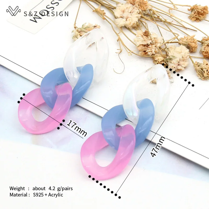 S&ampZ DESIGN 2020 New Women Fashion Color Acrylic Stud Earrings Chain Tassel for Jewelry Gifts Daily Accessories | Украшения и