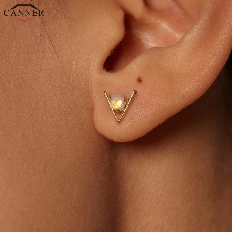 CANNER Fire опаловые серьги натуральный золотой цвет клипсы с камнем Серьги для женщин девочек начальные буквы серьги ювелирные изделия H40