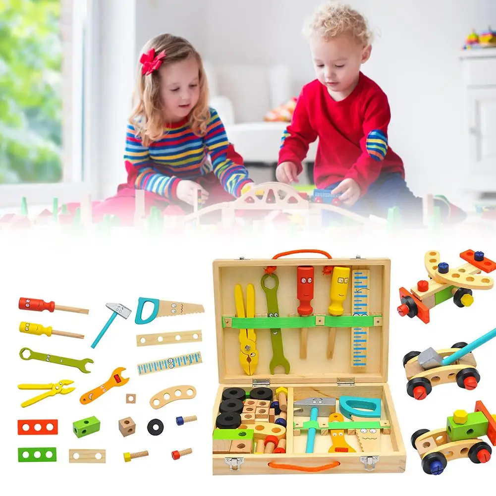 Деревянный Детский Карпентер, строительный ящик для инструментов, многофункциональная Съемная детская деревянная игрушка, имитирующая строительную модель, набор для ремонта