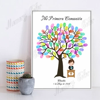 

1 set Personalized Title Name Date Mi Primera comunión Kids First Holy Communion Party Decoration Fingerprint DIY Guestbook