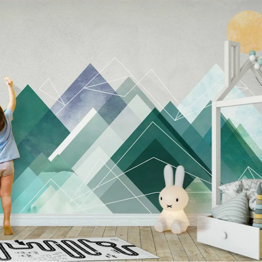 

Drop Shipping 3d Triangle Geometry Line Background Big Mountain Landscape Wallpaper Sun Rise Spring Wallpaper Custom Wallpaper