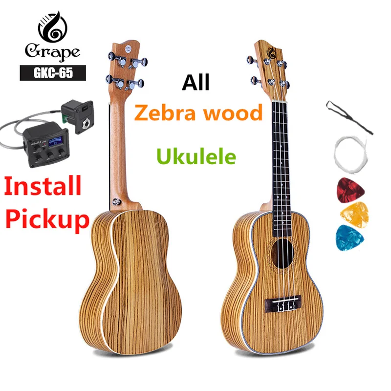 All Zebra Wood Ukulele 21 24 26 Inch Mini Electri Soprano Concert Tenor Acoustic Guitars 4 Strings Ukelele Pickup Travel Guitar | Спорт и