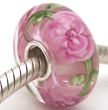 

PJG2276 100% S925 Sterling Silver Beads Murano Glass beads Fit European Charms Bracelet charms diy jewelry Lampwork GlassBeads