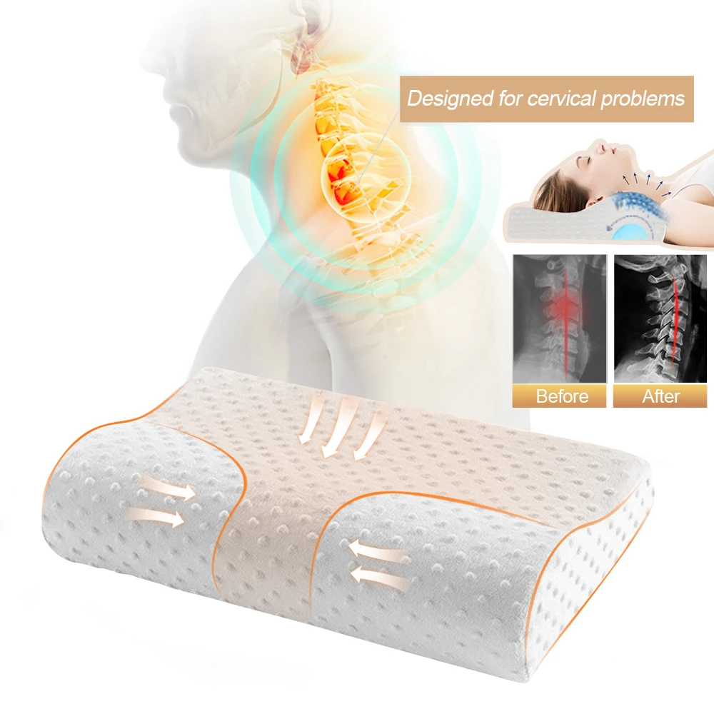 junejour Memory Foam Pillow Orthopedic Pillow Latex Neck Pillow Cervical Health Care Slow Rebound Pillow Massager 3 Colors