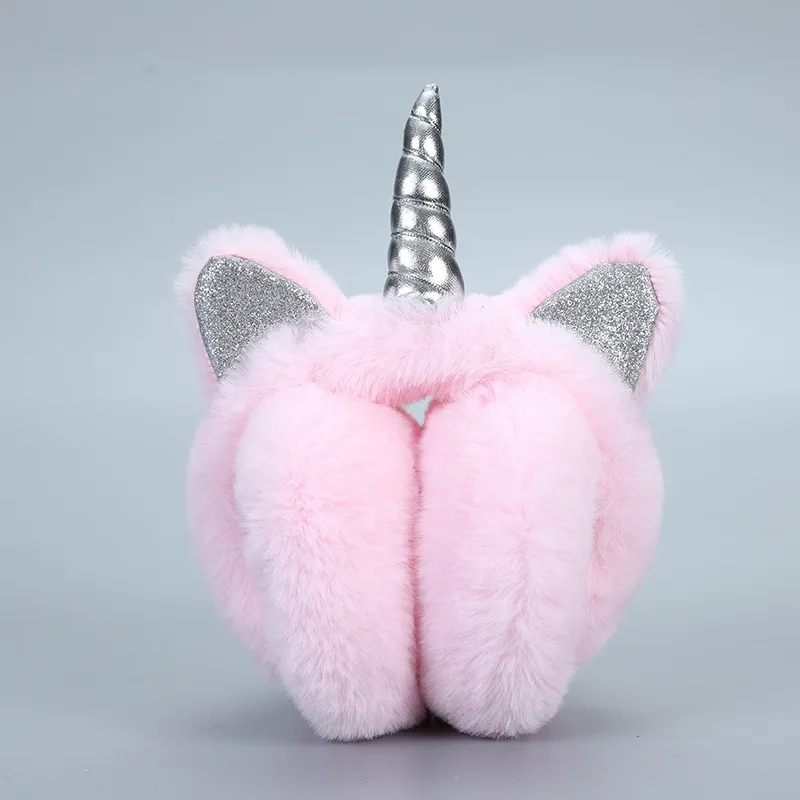 pink Теплые наушники с единорогом для девочек, зимние меховые наушники для женщин, зимние аксессуары, теплые наушники для женщин, Рождественская повязка на голову - Цвет: pink